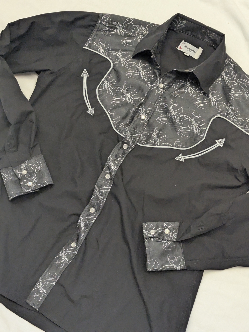 Western Cowboy Long Sleeve Snap Up Shirt Black Medium